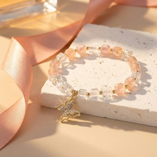 jasonking Butterfly Crystal Stretch Bracelet for Women,Birthday Gift for Mothers,Mother's Day gift - color: light yellow