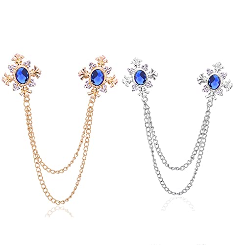 Collar Chain Pin for Men and Women - Hanging Tassel Brooch Lapel Pin for Business Suits - Bar Pin With Long Chain - Gifts - color: D: blue
