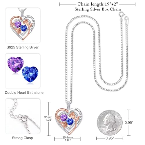Iefil Birthstone Necklace for Women - Sterling Silver Birthstone Necklace, Anniversary Birthday Gifts for Wife Girlfriend Mom - color: 02-09-Feb-Sept Birthstone