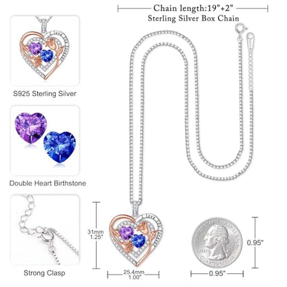 Iefil Birthstone Necklace for Women - Sterling Silver Birthstone Necklace, Anniversary Birthday Gifts for Wife Girlfriend Mom - color: 02-09-Feb-Sept Birthstone