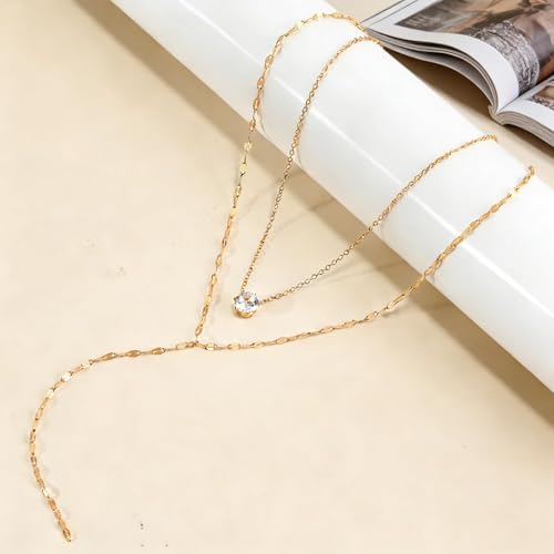 Necklace for Women, Dainty Long 14K Gold Y-Shaped Necklace Jewelry Trendy Beaded Layered Chain Drop Necklaces Jewelry Women Gifts - style: Flash Diamond-23