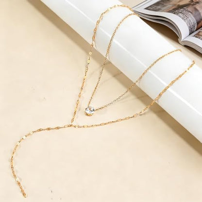 Necklace for Women, Dainty Long 14K Gold Y-Shaped Necklace Jewelry Trendy Beaded Layered Chain Drop Necklaces Jewelry Women Gifts - style: Flash Diamond-23