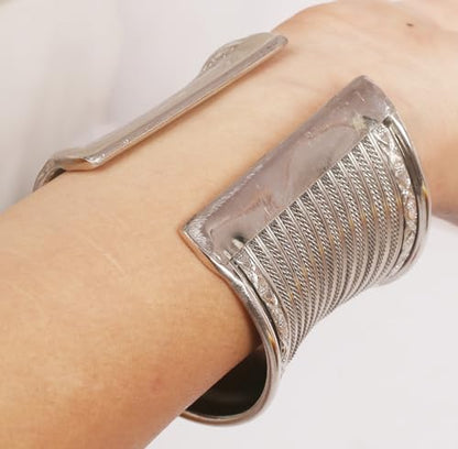 Touchstone Indian Bollywood Desire Brass Base Exotic Workmanship Free Size Cuff Bracelet in Antique Gold Or White Or Copper Tone for Women. - style: 1 D063 White