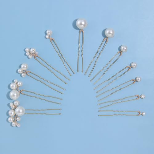 12 Pieces Bridal Wedding Hair Pins Handmade Pearl Bridal Hair Accessories for Brides Women Girls Gold - color: Gold