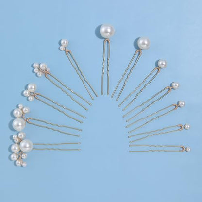 12 Pieces Bridal Wedding Hair Pins Handmade Pearl Bridal Hair Accessories for Brides Women Girls Gold - color: Gold