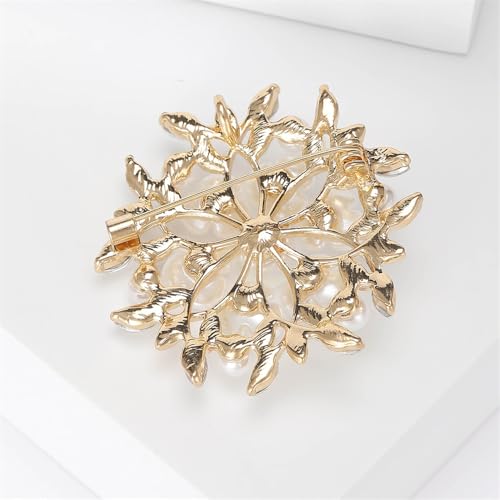 Shell Pearl Flower Flower Wreath Rhinestones Statement Brooches Lapel Pins for Women Girls Fashion Dainty Gold Tone Crystal Floral Brooch Pin for Dresses Suit Wedding Party Trendy Jewelry - color: Gold