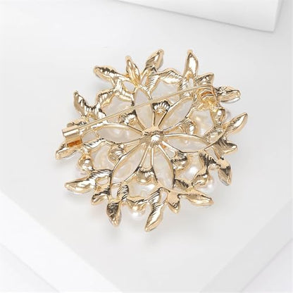 Shell Pearl Flower Flower Wreath Rhinestones Statement Brooches Lapel Pins for Women Girls Fashion Dainty Gold Tone Crystal Floral Brooch Pin for Dresses Suit Wedding Party Trendy Jewelry - color: Gold