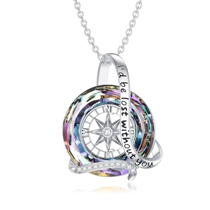 AOBOCO 2026 Graduation Gifts 925 Sterling Silver Compass Pendant Necklace High School College Graduation Jewelry Gifts for Women Daughter - style: B-Purple