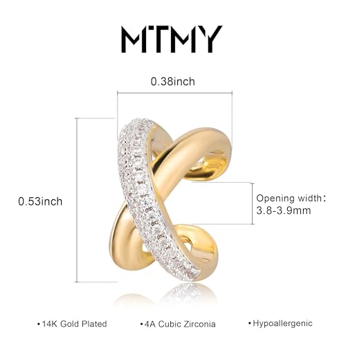 Gold Ear Cuff Earring for Women 14K Gold Plated Cubic Zirconia Non-Pierced Clip on Cartilage Chunky Ear Cuffs Hypoallergenic Jewelry - style: X