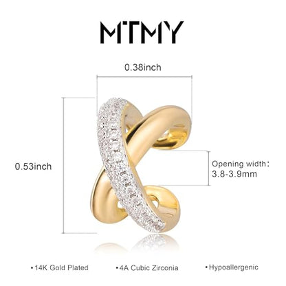 Gold Ear Cuff Earring for Women 14K Gold Plated Cubic Zirconia Non-Pierced Clip on Cartilage Chunky Ear Cuffs Hypoallergenic Jewelry - style: X