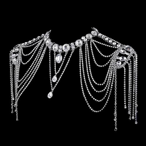 Crystals Tassels Shoulder Chain Necklace Multilayered Body Jewelry Accessory for Women Bridal Wedding Arm Supplies
