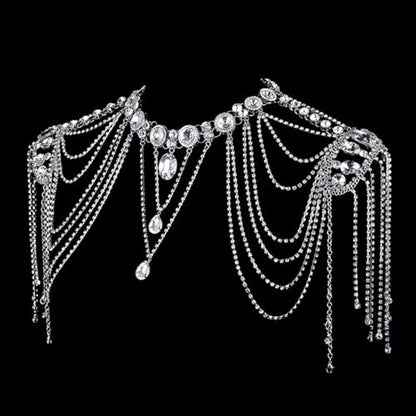 Crystals Tassels Shoulder Chain Necklace Multilayered Body Jewelry Accessory for Women Bridal Wedding Arm Supplies
