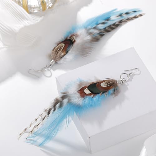 RUOFFETA Long Feather Earrings for Women, Boho Bohemian Earrings Multicolor Tassel Handmade Feather Earrings for Women Dangling - style: Style S