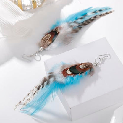 RUOFFETA Long Feather Earrings for Women, Boho Bohemian Earrings Multicolor Tassel Handmade Feather Earrings for Women Dangling - style: Style S