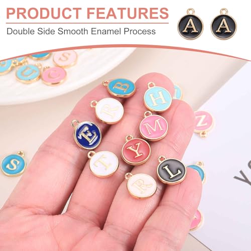 MECCANIXITY Letter Initial Charm Double Sided Alphabet Pendants A-Z Letter Charm for Jewelry Making Necklaces Bracelets Earrings DIY Accessories - color: White/Black/Pink/Lake Blue