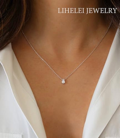 Diamond Pendant Necklaces for Women, Dainty 18k Gold/White Gold Plated Necklace, Gold/Silver Simple Choker Necklaces for Women, Trendy Jewelry Gifts - color: Teardrop -Silver