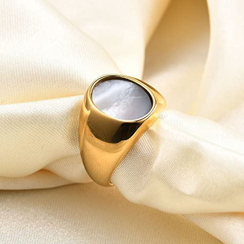 MYNENEY Stainless Steel Round Statement Pinky Signet Rings for Men Women - color: Gold+White