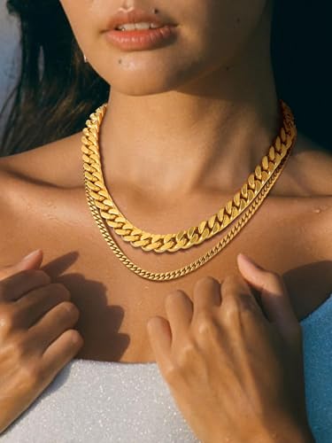 PROSTEEL Chunky Cuban Link Curb Chain Necklace for Women Men, Stainless Steel Choker Thick Trendy Statement Hip Hop Miami Cuban Chain Jewelry Gifts Unisex Size,5/12/14mm Widths,18"/20" - color: 14mm-Gold, size: 18inches