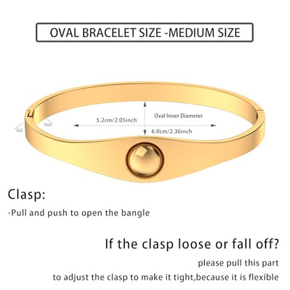 PCY 14K Gold Plated Stainless Steel Oval Bangle Bracelets for Women - 5 Styles Available S/M/L - size: Medium