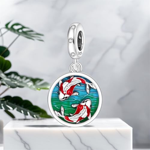 925 Sterling Silver Charms Bead for Bracelets Necklaces, Star Moon Crescent Sun Solar Pendent, Blue Ocean Starfish Shells Turtle Crab Starry Sea Cute Jewelry Birthday Gifts for Women Men - style: Koi fish charms