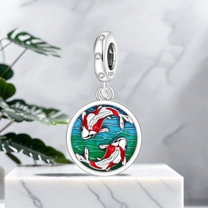925 Sterling Silver Charms Bead for Bracelets Necklaces, Star Moon Crescent Sun Solar Pendent, Blue Ocean Starfish Shells Turtle Crab Starry Sea Cute Jewelry Birthday Gifts for Women Men - style: Koi fish charms