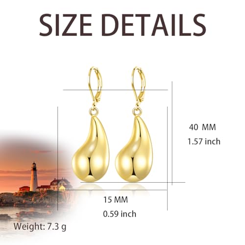 Leverback Earrings Dangle Earrings for Women Dangly Earrings Anniversary Birthday Gifts for Women - style: Post Teardrop-Gold