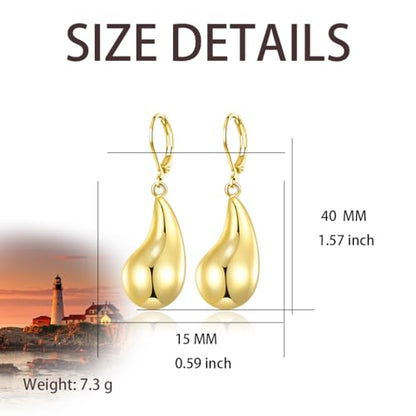 Leverback Earrings Dangle Earrings for Women Dangly Earrings Anniversary Birthday Gifts for Women - style: Post Teardrop-Gold