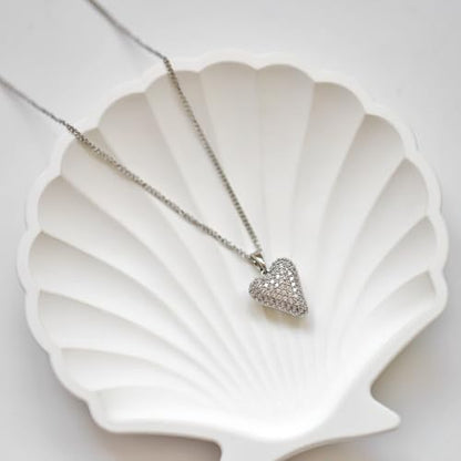 Rnivida Small Cz Pave Puff Heart Necklace for Women - color: L Heart - Silver
