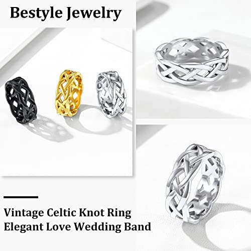 Bestyle Celtic Knot Band Rings for Men Women, Stainless Steel Irish Finger Ring Viking Wedding Bands Jewelry Gift Wedding Promise Gold Silver Black - color: 02.Stainless Steel