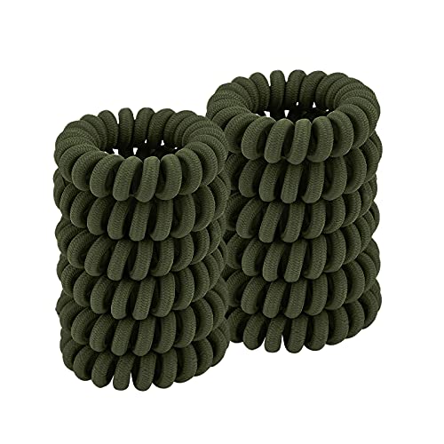 Spiral Hair Ties for Thick & All Hair Types (Cloth Army Green, 12 Pcs) - Coil Ponytail Holders, No Crease Phone Cord Hair Ties - color: Cloth Army Green 4.5CM