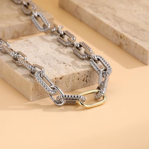 Wire Necklaces for Women, 2 Tone Link Chain Necklaces Circles Adjustable Necklaces Costume Jewelry for Women Gifts - color: Paperclip-C