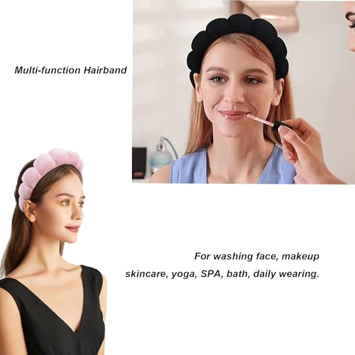 Spa Headbands for Washing Face Makeup Skin Care Headband Women Bubble Facial Beauty Headbands Puffy Shower Towel Band Hair Headband - color: Pink Black