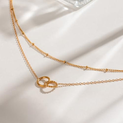 Unisex Celestial Gold Pendant Necklaces, Sun/Moon/Star/Angle Celestial Elements Unisex Choker Gold Lover Chains for Men and Women Jewelry - color: Layer - Interlock Circle