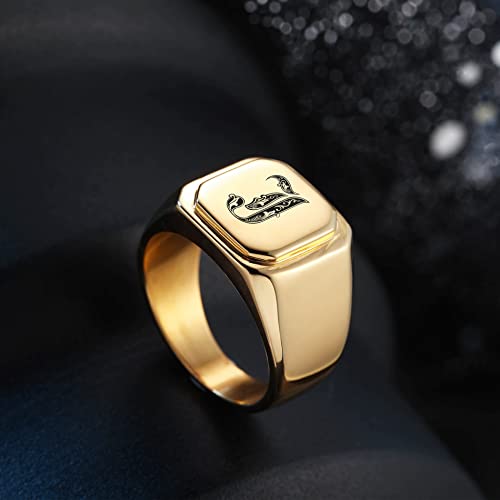 Initial Ring Letter Signet Ring for Men Women Personalized Name Engraved Stainless Steel Fashion Jewelry Wedding Couples Father Day Gift with Ring Size Adjusters - color: C1: Gold (Initial Royal)