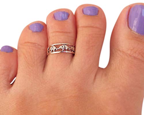 Sterling Silver Toe Ring, Adjustable Open Band, Handmade | Fits Toe, Knuckle or Pinky Ring | One Size Fits Most | Comfortable to Wear | Minimalist Style | Water Resistant - style: Elephants Band