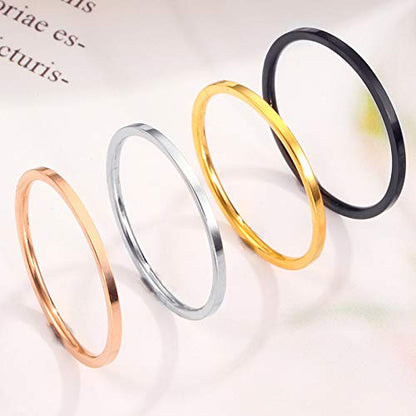 7 Pcs Set Knuckle Rings Minimalism 1mm Band Stacking Rings Size 4-10 Titanium Stainless Steel in Gold/Rose Gold/Silver/Black for Women - silver