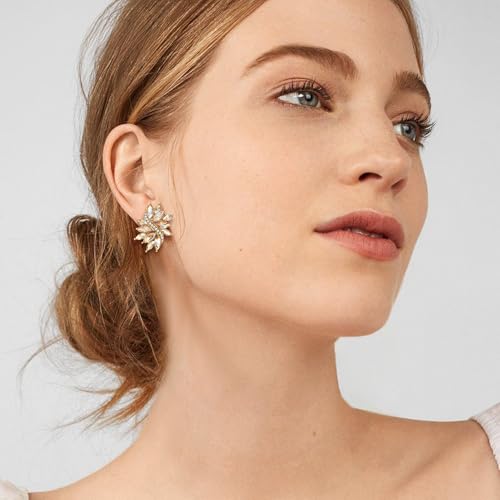 EVER FAITH Sparkly Rhinestone Clip-on Earrings for Women Bride, Fashion Marquise Crystal Cluster Wedding Bridal Stud Earring for Prom Formal Party - color: Champagne Gold-Tone
