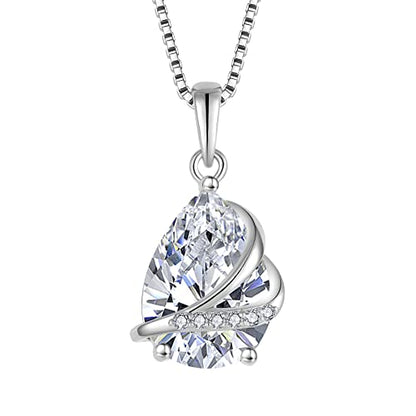 Birthstone Pendant Necklace 925 Sterling Silver Teardrop Jewelry for Women - color: Clear White