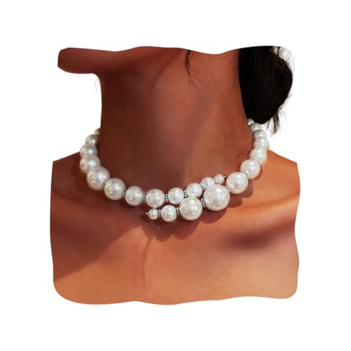Pearl Choker Chunky Necklace White Prom Neck Accessories for Women