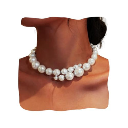 Pearl Choker Chunky Necklace White Prom Neck Accessories for Women