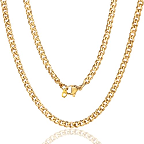 ChainsPro Stainless Steel Cuban Link Chains for Men,Silver/Black/Gold Plated Miami Cuban Chain Necklace 3/6/9/12mm Width,14"-30" Durable Mens Jewelry Gifts for Father's Day Valentine's Day Christmas - color: 3mm-gold plated, size: 14 inch