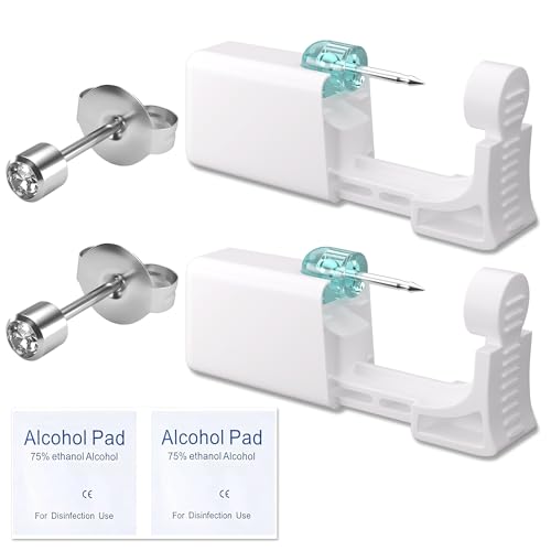 Ear Piercing Kit - Disposable Piercing Gun Preloaded with Different Style 4 mm Studs, at Home Self Piercer Kit (Classic White Diamond) - color: Classic White Diamond