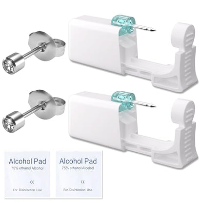 Ear Piercing Kit - Disposable Piercing Gun Preloaded with Different Style 4 mm Studs, at Home Self Piercer Kit (Classic White Diamond) - color: Classic White Diamond