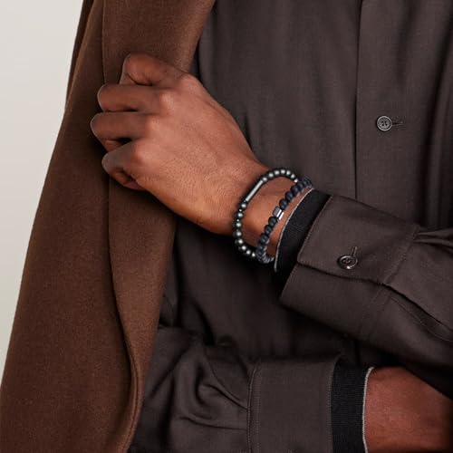 Mens Beaded Bracelets Set 8MM Tiger Eye Lava Stone Stretch Natural Stone Men's Bead Bracelet Mens Bracelet - color: 4,lava rock,black,grey,white bracelet