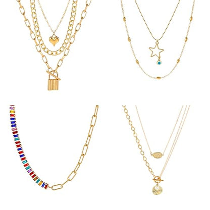 KOSMOS-LI 60 PCS Gold Plated Jewelry Sets with Costume Necklaces, Bracelets, Earrings, Knuckle Rings for Women - color: 49gold