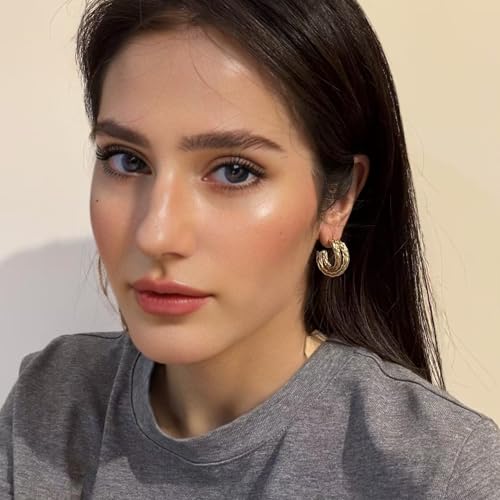 RENAIZ Bold Statement Hoop & Stud Earrings for Women – 14K Gold & Rhodium Plated Maximalist Jewelry, Chunky Geometric Boho Earrings, Hypoallergenic Non-Tarnish Trendy Gift - color: Yellow Gold, style: Twisted Rope Chunky