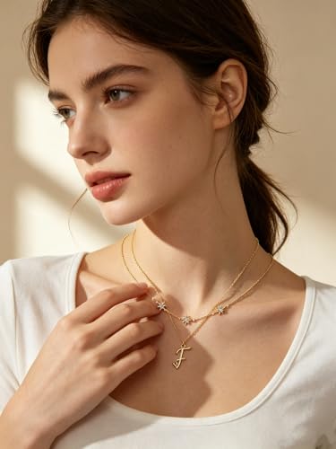 14K Gold A-Z Initial Lette Necklace Star Choker Women Necklace | Personalized Initial Jewelry, Meaningful Name Letter Gift for Women Wife Mom Friend, Perfect Present For Birthday/Anniversary - style: 14K Gold-F