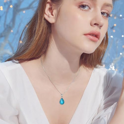 VONALA Sterling Silver Necklace Moss Agate/Turquoise/Larimar/Aquamarine/Opal/Black Onyx/Rose Quartz/Moonstone Pendant Teardrop Necklace Jewelry Gift for Women - style: Turquoise2