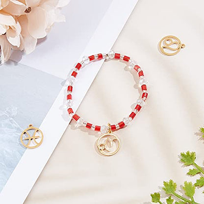 UNICRAFTALE 24pcs Zodiac Sign Charms Golden & Stainless Steel Color Round with Constellations Pendants Stainless Steel Pendants Metal Charms for Jewelry Making 18mm Long