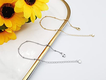 Dainty Bracelets for Women Paperclip Chain Bangles Handmade Tiny Cute Oval and Round Beaded Bracelet 316L Stainless Steel Jewelry Gift for Best Friend - style: Beads Rope Chain Gold